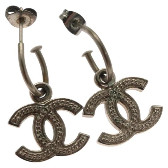 CHANEL Pierce Metal Silver CC Auth - Picture 1 of 9